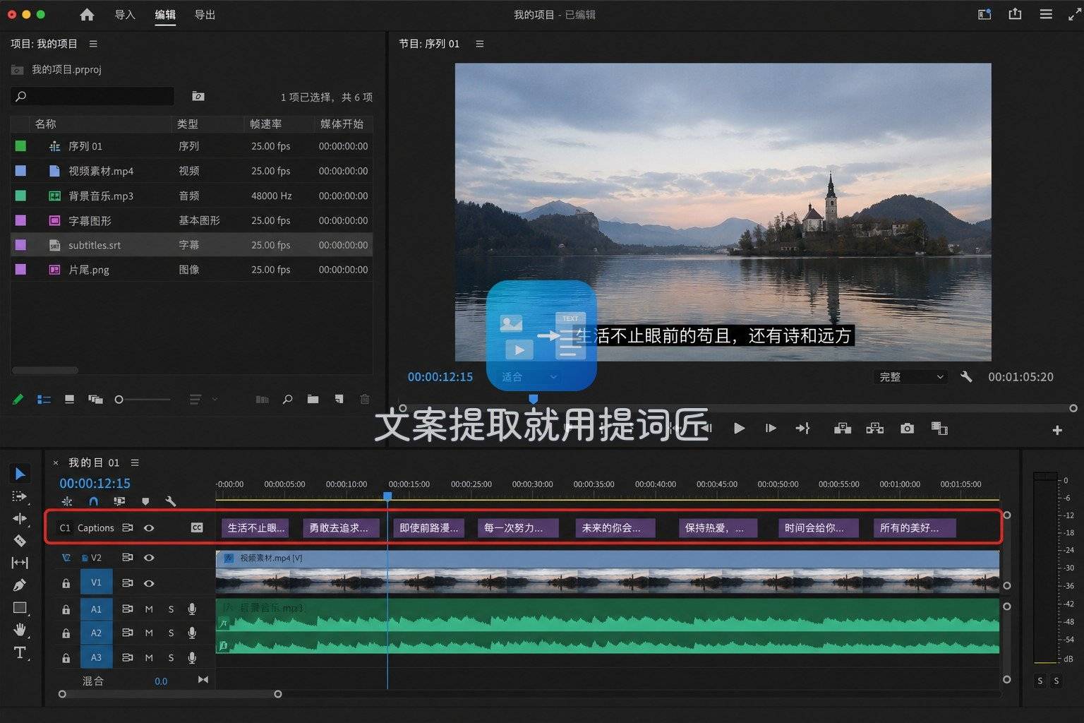 把SRT字幕导入Premiere时间线,体现srt和ass区别里的兼容性
